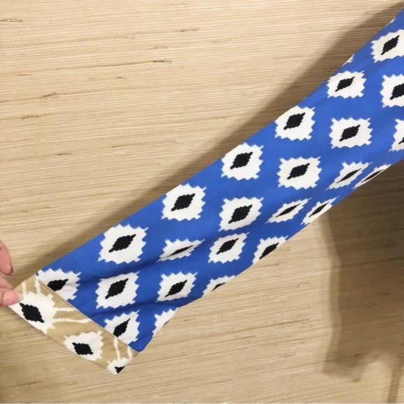 Women’s Blue White Gold Abstract Colorblock Button Front Bell Sleeve Shirt Large - Picture 3 of 8